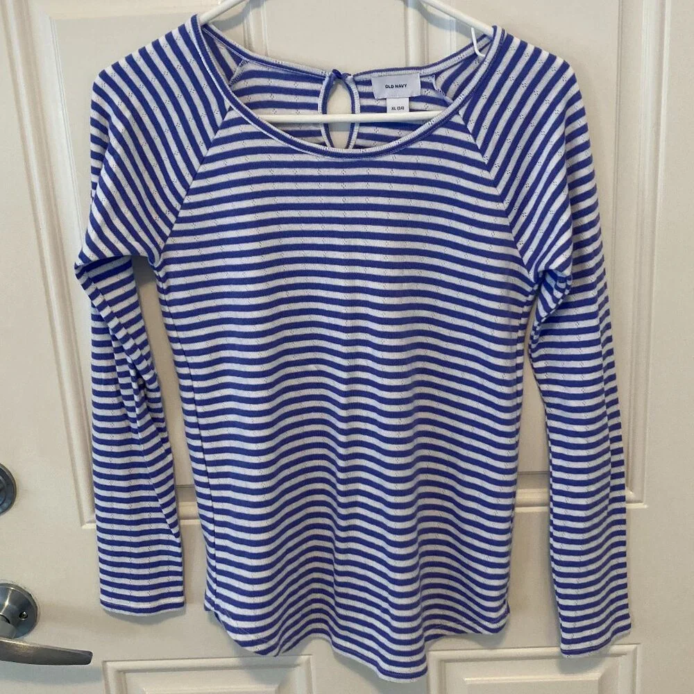 OLD NAVY Periwinkle (Purple Blue) White NWOT Striped Top Girls XL 14